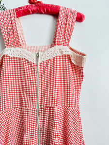 Vintage 1940s red gingham day dress