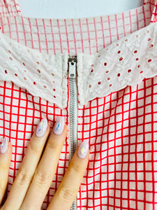 Vintage 1940s red gingham day dress