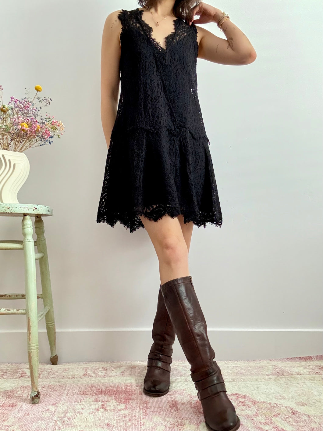 Mini black lace dress