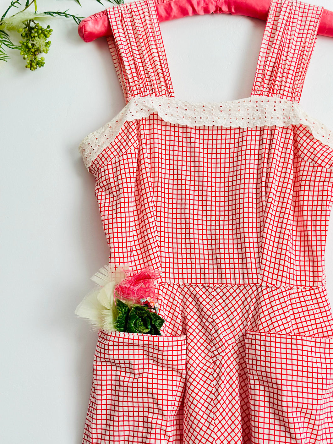 Vintage 1940s red gingham day dress