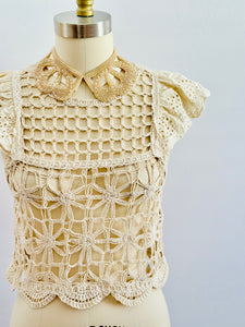 Vintage White Crochet Lace Top