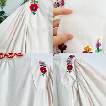 Load image into Gallery viewer, Vintage 1970s Embroidered Cotton Blouse with Crochet Flared Sleeves
