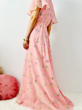 Load image into Gallery viewer, Vintage 1970s dotted pink floral maxi dress
