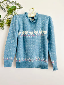 Vintage pastel blue HEART sweater