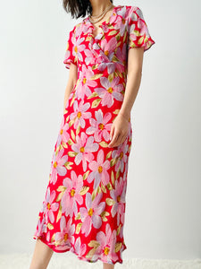 Vintage pink daisy floral dress