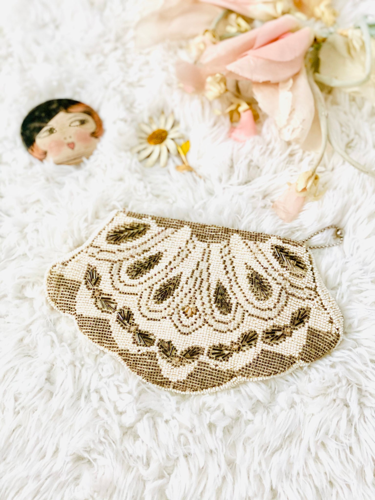 Vintage Small Hand Beaded Purse/Clutch Made in Belgium Gold
