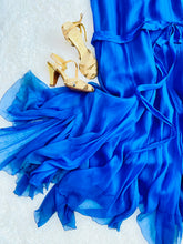 Load image into Gallery viewer, Vintage 1920s royal blue silk chiffon dress with Art Deco rhinestones
