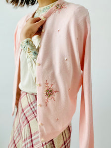 Vintage 1940s pink embroidered cardigan