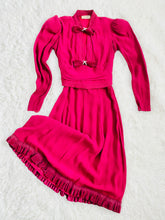 Load image into Gallery viewer, 1930s Burgundy Color Rayon Crepe Dress w Velvet Bows Ruffled Hem
