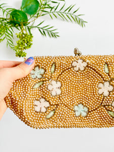 1940s 50s Pastel Beaded Evening Bag - Pearls & Embroidered Flowers