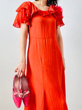 Load image into Gallery viewer, Vintage 1930s coral color silk dress
