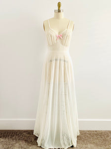 Vintage 1970s Lace Lingerie Full Length Gown w Pink Velvet