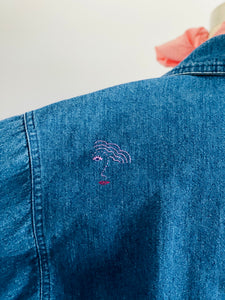 Vintage 1970s blue denim with novelty embroidery