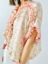Load image into Gallery viewer, Vintage 1920s ruched pink floral boudoir bed jacket
