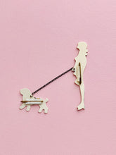 Load image into Gallery viewer, 1920s Flapper and Dog Celluloid Brooch Novelty Pin
