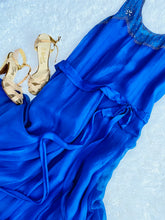 Load image into Gallery viewer, Vintage 1920s royal blue silk chiffon dress with Art Deco rhinestones
