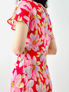 Vintage pink daisy floral dress