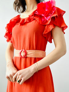 Vintage 1930s coral color silk dress