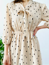 Load image into Gallery viewer, Vintage polka dots dress with ribbon neck ties
