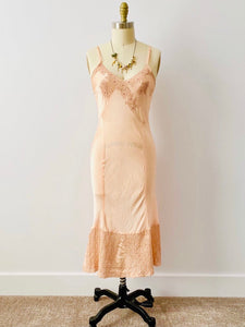 1930s Silk satin dress with lace on mannequin