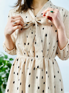 Vintage polka dots dress with ribbon neck ties