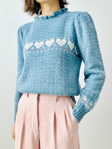 Vintage pastel blue HEART sweater