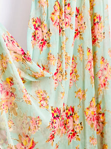 Vintage 1930s style seafoam floral silk chiffon dress