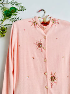 Vintage 1940s pink embroidered cardigan