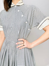 Load image into Gallery viewer, Vintage 1940s Asymmetrical Buttons Striped Dress
