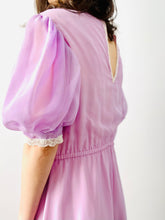 Load image into Gallery viewer, Vintage 1970s lavender color dress with puff sleeves

