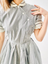 Load image into Gallery viewer, Vintage 1940s Asymmetrical Buttons Striped Dress
