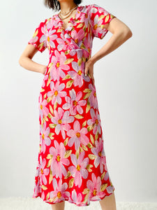 Vintage pink daisy floral dress