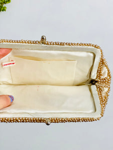 1940s 50s Pastel Beaded Evening Bag - Pearls & Embroidered Flowers