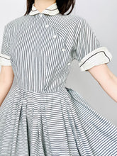 Load image into Gallery viewer, Vintage 1940s Asymmetrical Buttons Striped Dress
